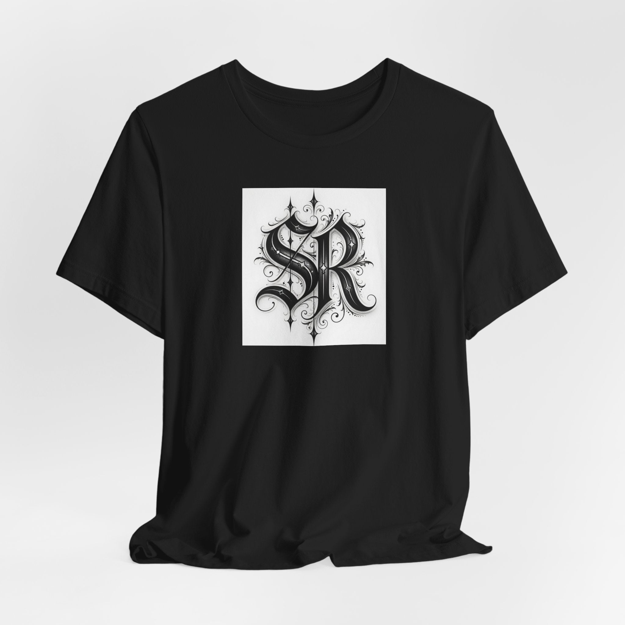 SR Monogram T-Shirt — Ornate Gothic Initials Tee